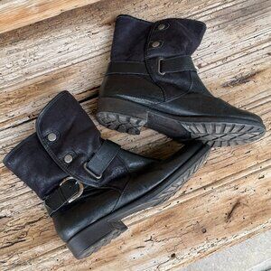 BARETRAPS Black Leather Moto Booties Fur Lined Size 8